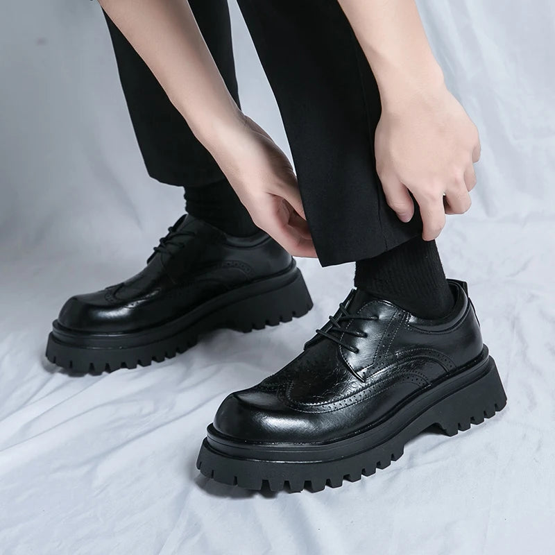 Fashion Patent Leather Men's Formal Shoes Comfortable Platform Luxury Genuine Leather New Elegant Man Wedding Social Derby Shoes