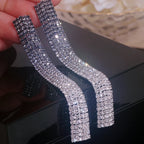 Fashion Geometric Square Crystal Earrings Ladies Exaggerated Long Earrings Wedding Jewelry Rhinestone Tassels Earrings for Women