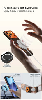 Ultra Strong Magnets Carbon Fiber Pattern Orange Case For IPhone 17 Pro Max Magnetic Wireless Charging Shockproof Protect Cover