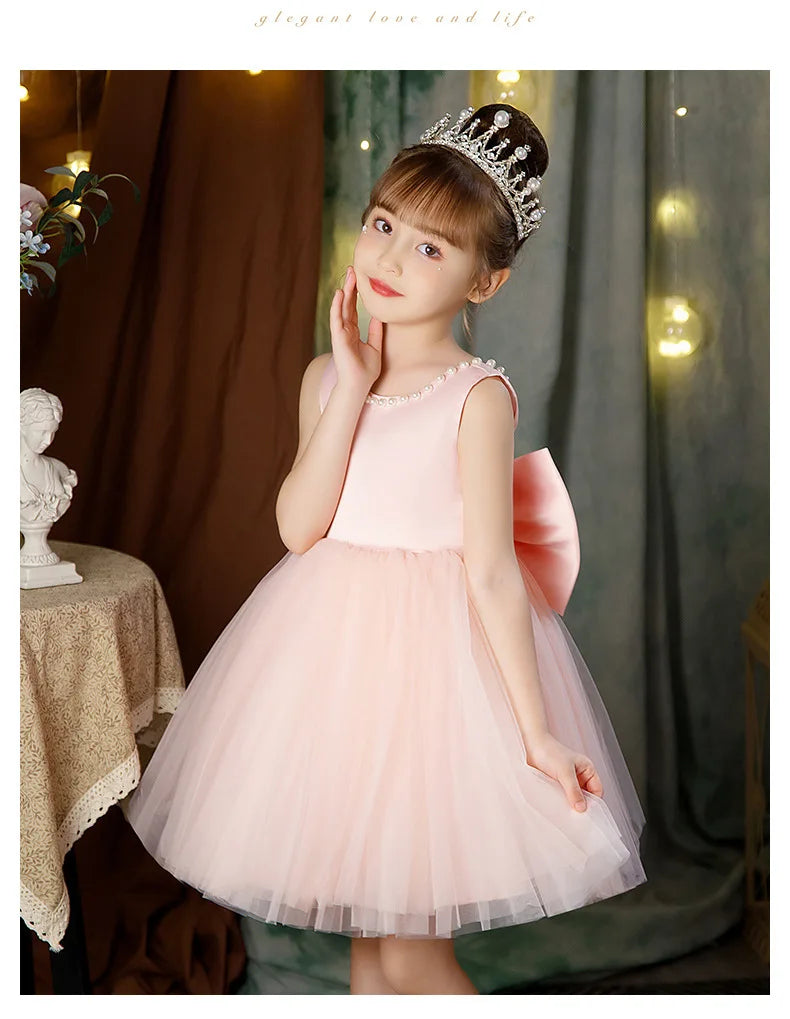 2-10 Years Girls Princess Dress Summer Tulle Big Bow Girls Wedding Dress Piano Performance Costume Host Costume New Kids Clothes