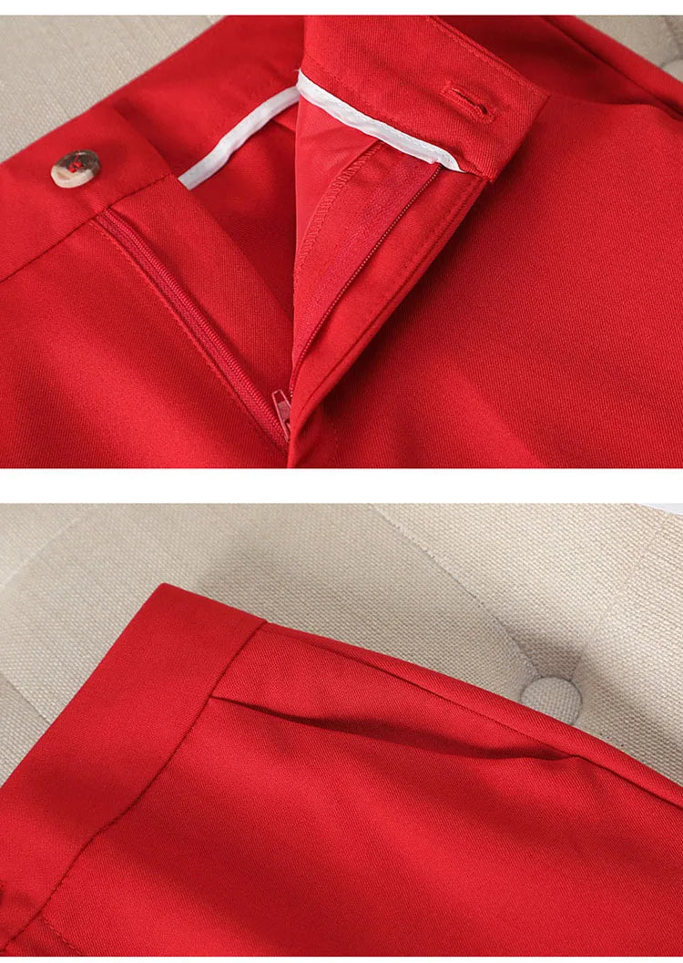 Fashion Red Black Beige Women Pant Suit 2 Piece Set Office Ladies Female Business Work Wear Formal Blazer Jacket And Trouser