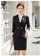 NAVIU Blue Suits Women 2023 New Autumn Professional Long Sleeve Rulffes Slim Blazer And Skirt Sets Office Ladies Work Wear Red