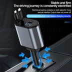 4-in-1 Retractable Car Phone Charger -Max 100W Quick Charge  and USB, Type-C Port for Phone 8-16 Series Android Smart Devices
