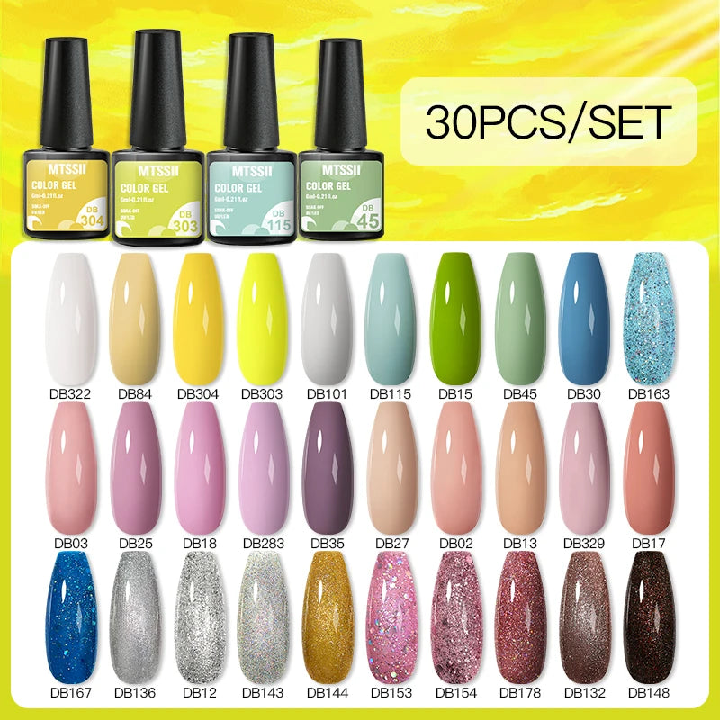 Mtssii 20/40/60Pcs Nail Gel Polish Set Kit Nude Pink Glitter Nail Art UV Gel Manicure Set Vernis Semi Permanent Base Top Coat