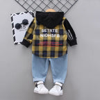 Baby Boy Clothes 0-5 Years Old Spring And Autumn Cotton Suit Boy Letter Plaid Hooded Shirt + Pants Baby Boy Two-Piece Suit