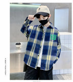 Children New Fashion Blue Plaid Shirt for Boy Casual Blouse Kids Cotton Top Spring Long Sleeve Baby Boy Clothes Outfit Age 5-14Y