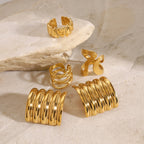 Uworld 5PCS Textured Earrings Heart-Shaped Linear Stacked Rings Gold Color Clothing Matching Jewelry As A Gift For Her ﻿
