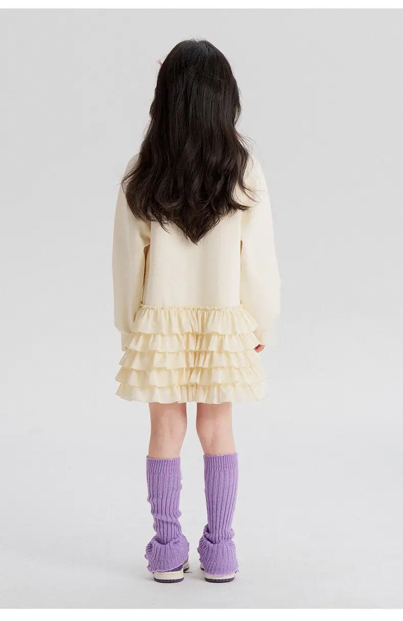 2025 New Autumn heart Teens Girls Cloth long sleeve T-Shirt Pleated splicing princess dress Children Tiered Skirt 5 12 14 year