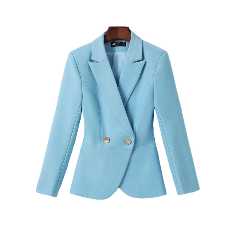 NAVIU Blue Suits Women 2023 New Autumn Professional Long Sleeve Rulffes Slim Blazer And Skirt Sets Office Ladies Work Wear Red