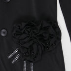 Women Dress 2 Piece Blazer Set Elegant Rhinestone 3D Flower Long Sleeve Coat Bodycon Midi Slip Dress Church Suit for Office Wear