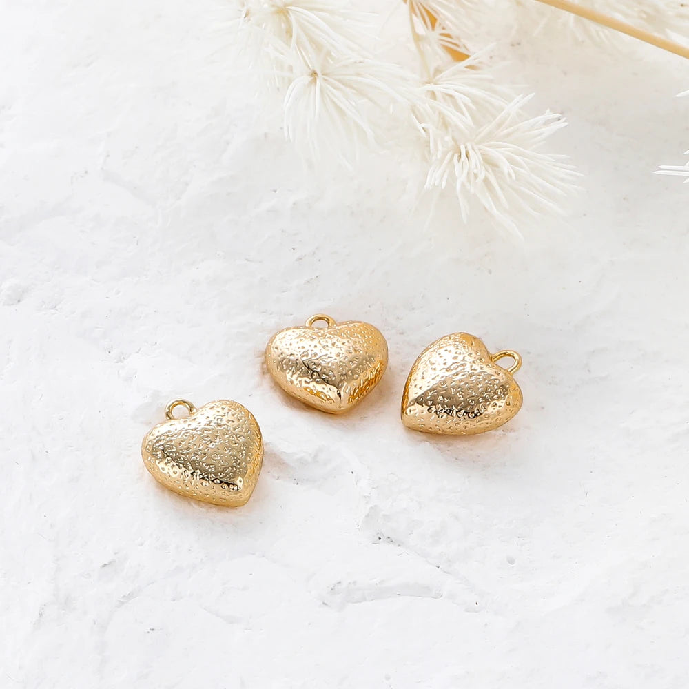 4pcs/lot 14K 18K Gold Plated Heart Charm with Jump Ring Necklace Making Supplies Solid Love Pendant For DIY Jewelry Accessories