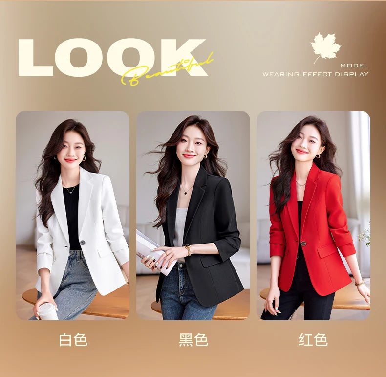 Bright Red Women's Suit Jacket, Stylish Fitted Coat, Black Asian-sized Young Girl Blazers. New 2026