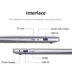 14.1" Ultra Slim Windows 11 Pro Laptop Computer intel Atom A3950 12GB RAM 1TB 2TB SSD Notebook PC 1080P HD Office Study Laptops
