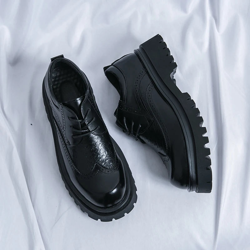 Fashion Patent Leather Men's Formal Shoes Comfortable Platform Luxury Genuine Leather New Elegant Man Wedding Social Derby Shoes