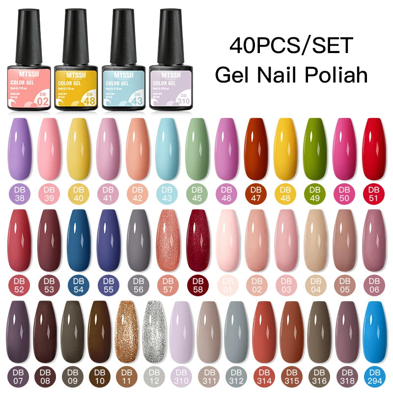 Mtssii 20/40/60Pcs Nail Gel Polish Set Kit Nude Pink Glitter Nail Art UV Gel Manicure Set Vernis Semi Permanent Base Top Coat