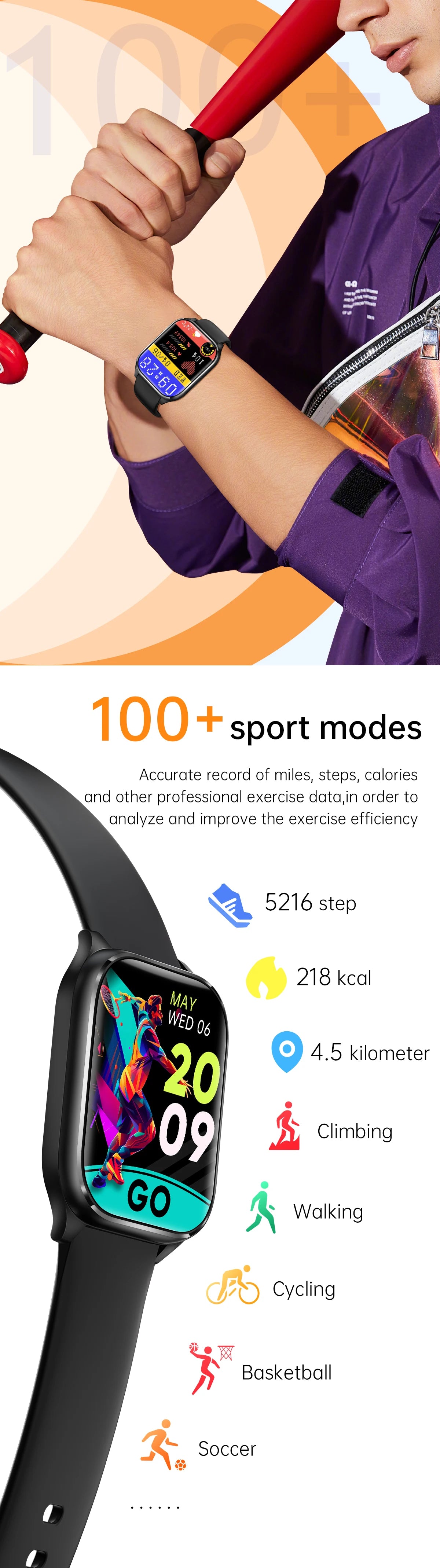 Smart Watch Hebrew Language 1.85inch Full Touch Screen Make/Answer Phone Calls Notification Reminder Smartwatch For Android IOS