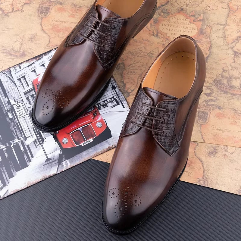 Luxury Mens Leather Shoes Fashions Genuine Leather Elegant Dress Derby Formal Shoe Casual Business Party Leather Shoes Coffee
