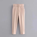 KONDALA Office Lady Beige Women Suits Long Sleeve V Neck Oversized Blazer+High Waist Wide Leg Pants Fashion 2025 Vintage Sets