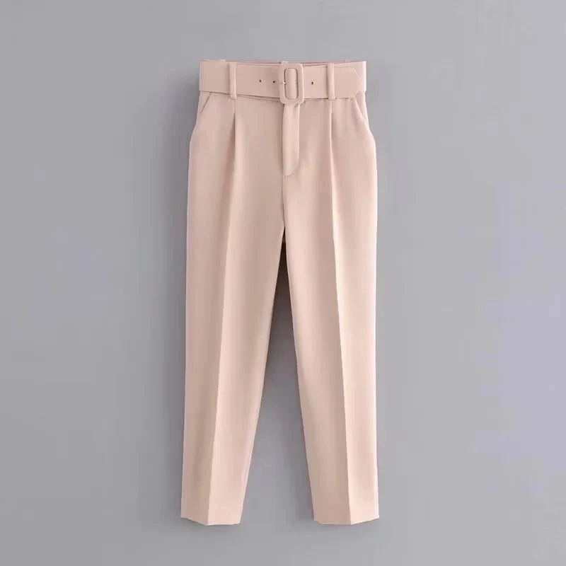 KONDALA Office Lady Beige Women Suits Long Sleeve V Neck Oversized Blazer+High Waist Wide Leg Pants Fashion 2025 Vintage Sets