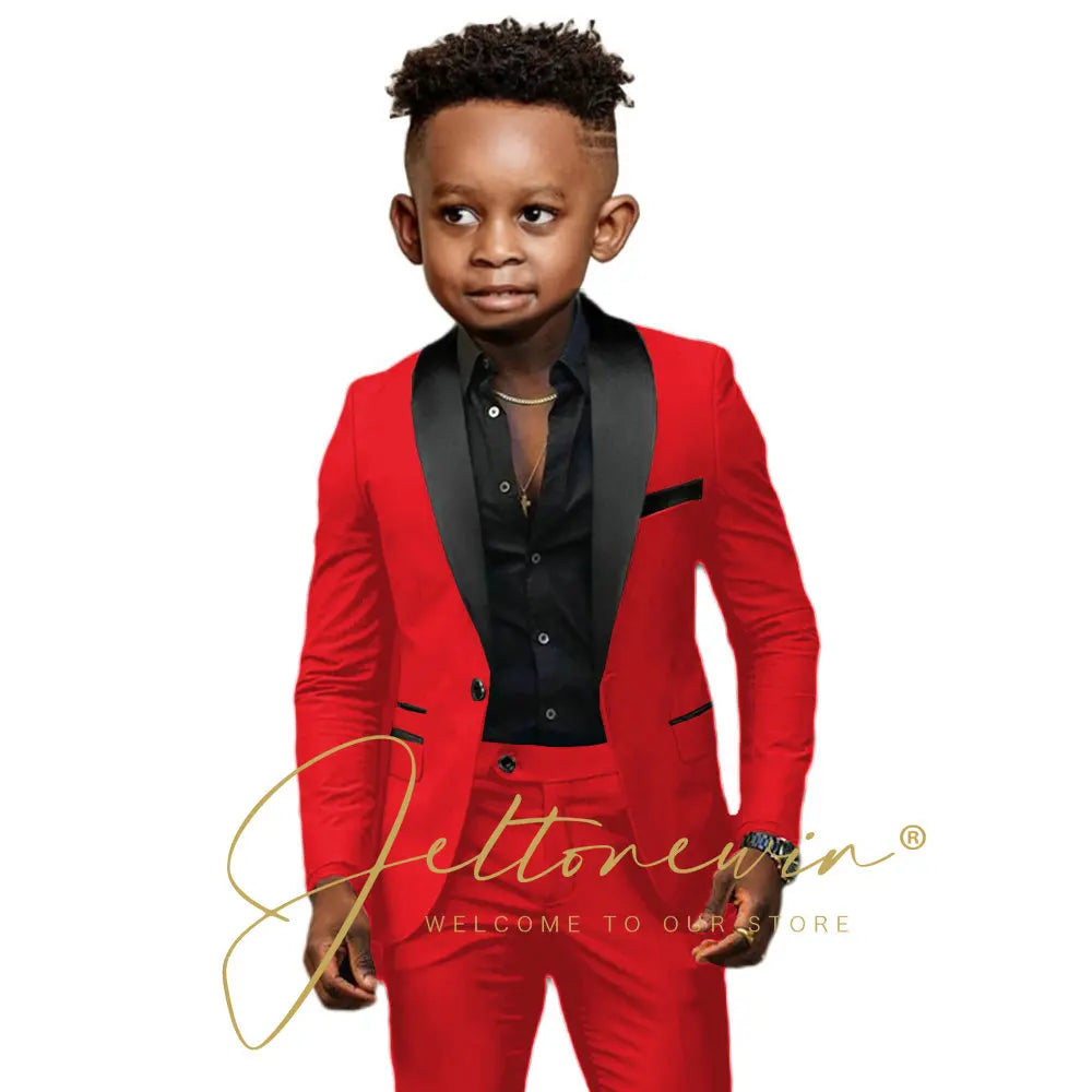 White Boys Suits 2 Pieces Wedding Formal Party Tuxedo Child Shawl Lapel Kids Dress Jacket Pants Slim Fit Blazer Sets