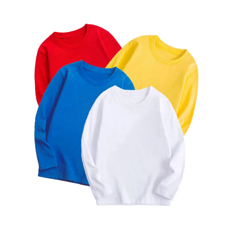 Black White Basic Cotton T-shirt for Boys Girls Clothes Children's Long Sleeve Solid Tops Kids 2 to 14 Years Leasure Wear Tshirt