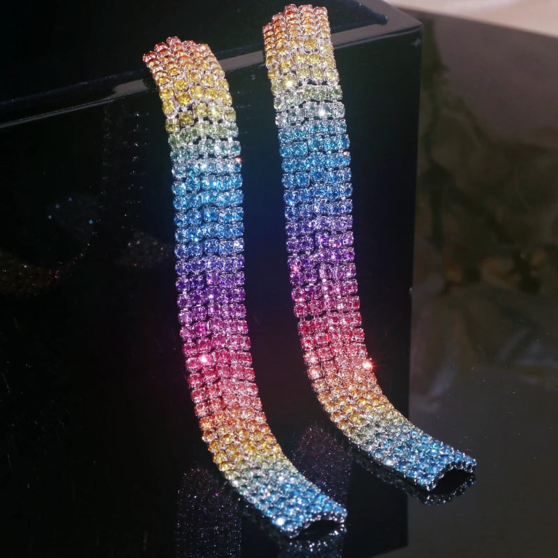 Fashion Geometric Square Crystal Earrings Ladies Exaggerated Long Earrings Wedding Jewelry Rhinestone Tassels Earrings for Women