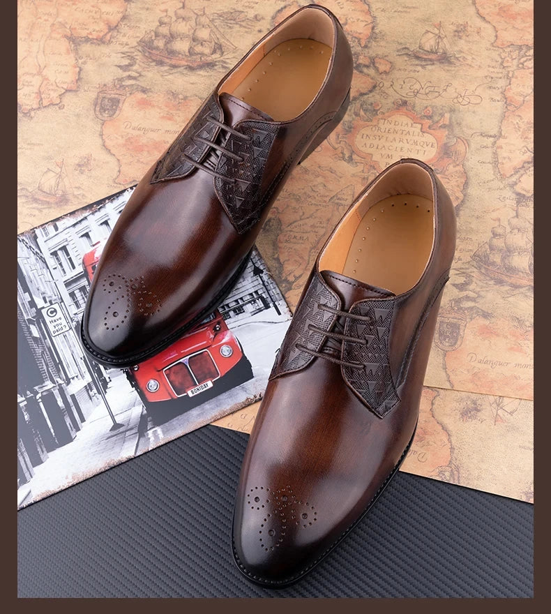 Luxury Mens Leather Shoes Fashions Genuine Leather Elegant Dress Derby Formal Shoe Casual Business Party Leather Shoes Coffee