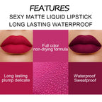 18 Colors Matte Velvet Lip Glaze Waterproof Long-Lasting Not Easy To Fade Lip Gloss Lipstick Waterproof Makeup Cosmetic Tool
