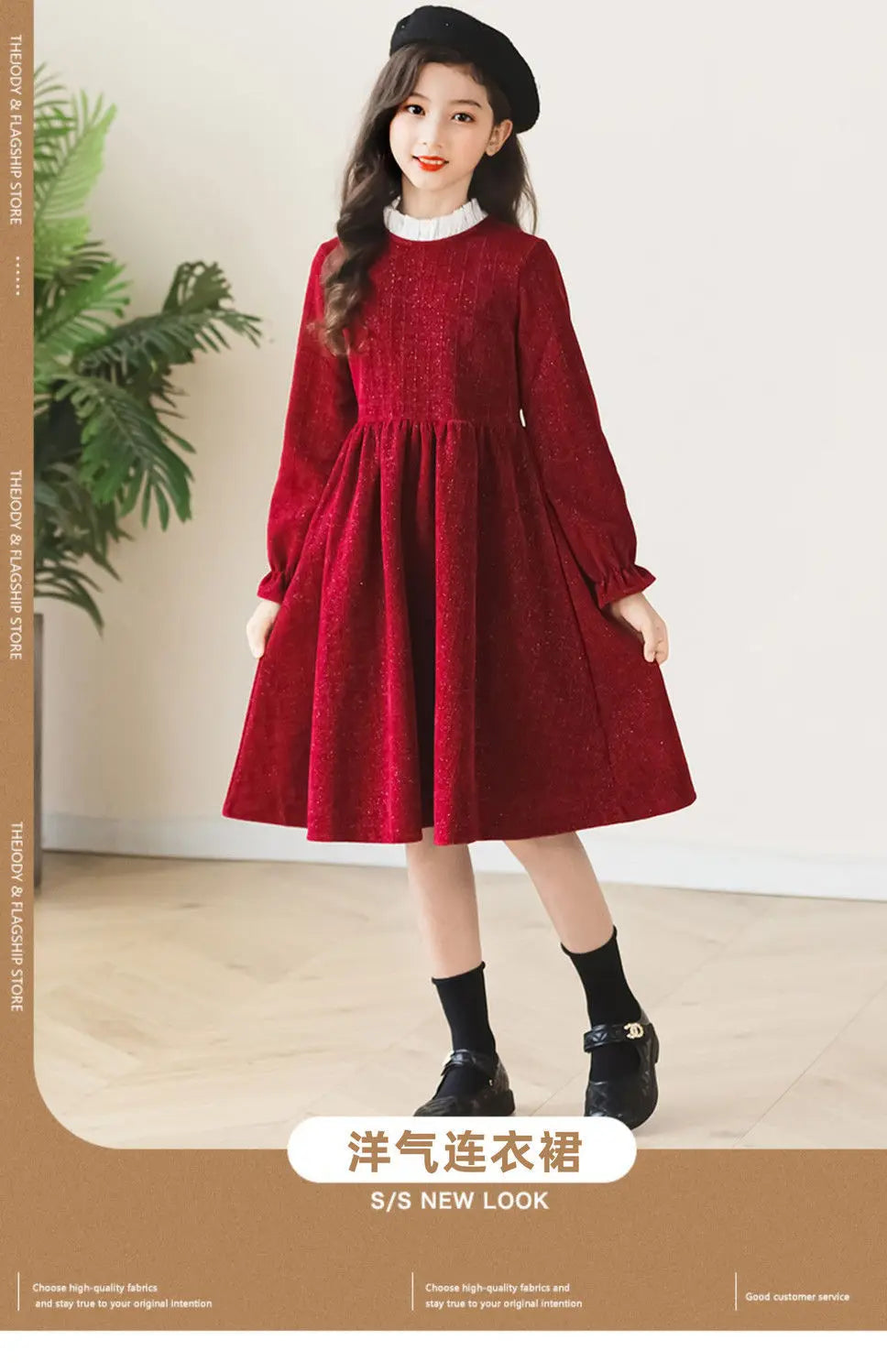 2026 winter spring Europe French Kids Baby girl clothes red long sleeve party princess Dress teenager new 4 8 9 10 14 12 year