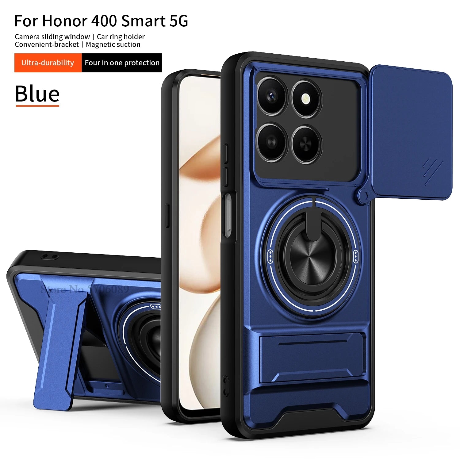 Armor Case For Honor 400 Smart 5G Case Shockproof Slide Lens Protector Phone Cover For Honor 400 Smart Case Fundas With Ring