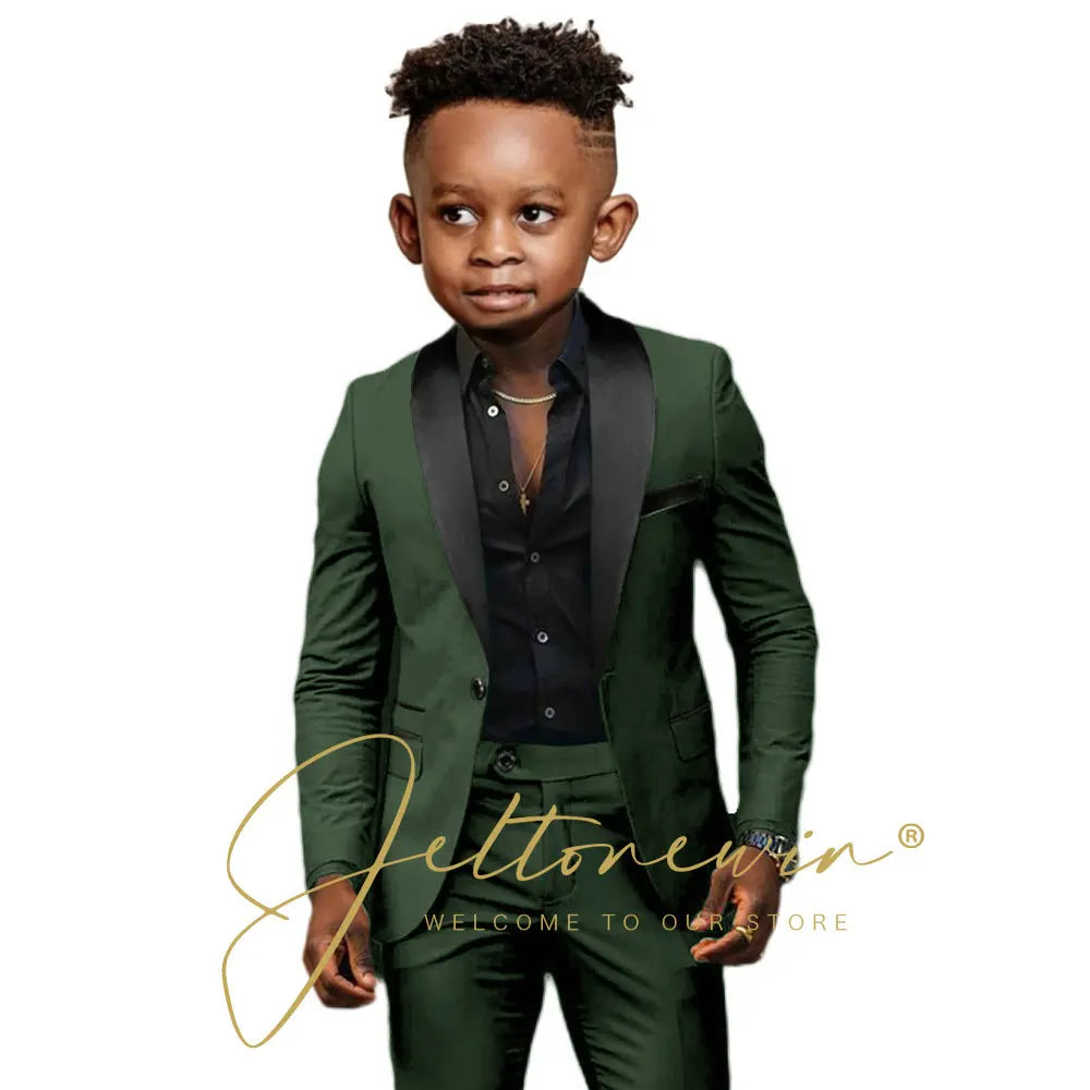 White Boys Suits 2 Pieces Wedding Formal Party Tuxedo Child Shawl Lapel Kids Dress Jacket Pants Slim Fit Blazer Sets