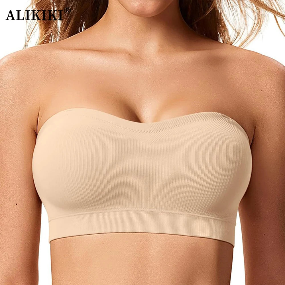 Push Up Strapless Bras For Women Supportive Bandeau Bra Non Slip No Underwire Padded Tube Tops Comfort Soft Wireless Daily Bras