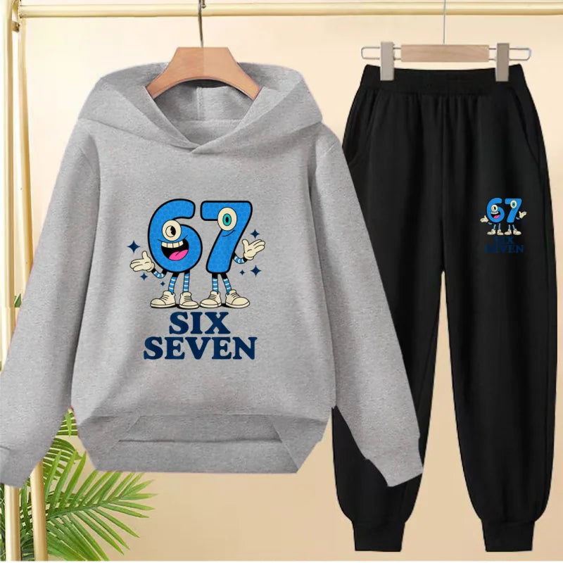 Kids Leisure Clothes Boy Girls Spring Hoodie 67 six seven Print Graphic Children Clothing 3 To 12 Age Comfortable Sportswear Set