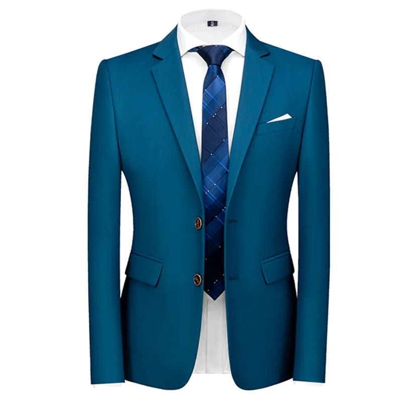 New Men Pure Color Formal Business Social Office Suit Slim Fit Jacket Male Wedding Dance Party Tuxedo Dress Simple Blazers Homme
