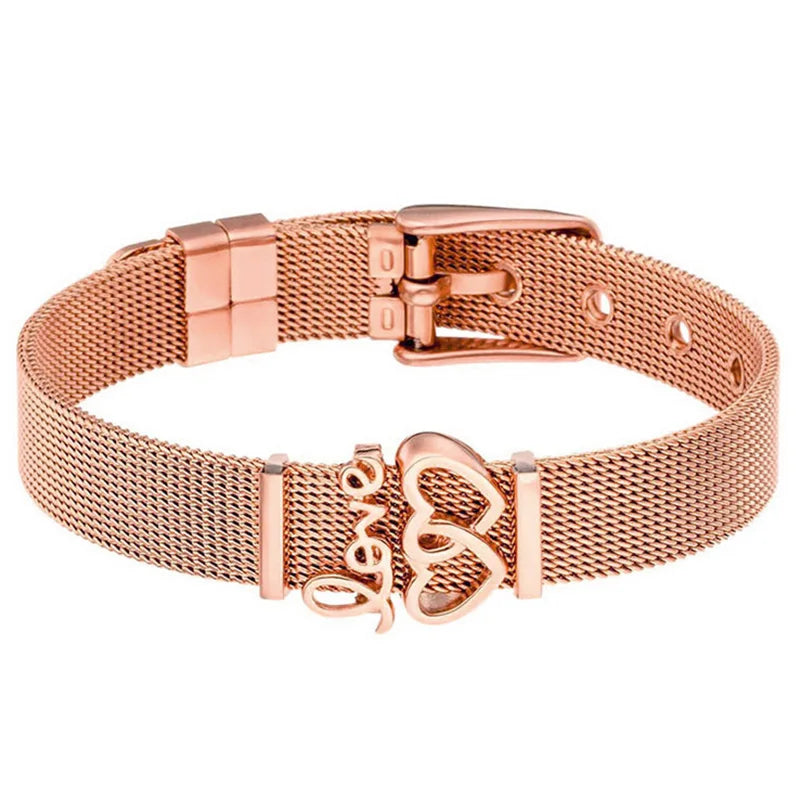 Fashion Stainless Steel For Woman Men Bracelet Mesh Bracelet Set Crystal Heart Anchor Charm Fine Bracelet Bangle Female Lover