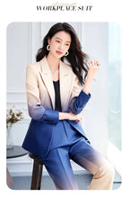 HIGH STREET Newest Fashion 2024 Designer Suit Set Women's Gradient Color Printed Single Button Blazer Flare Pants Suit