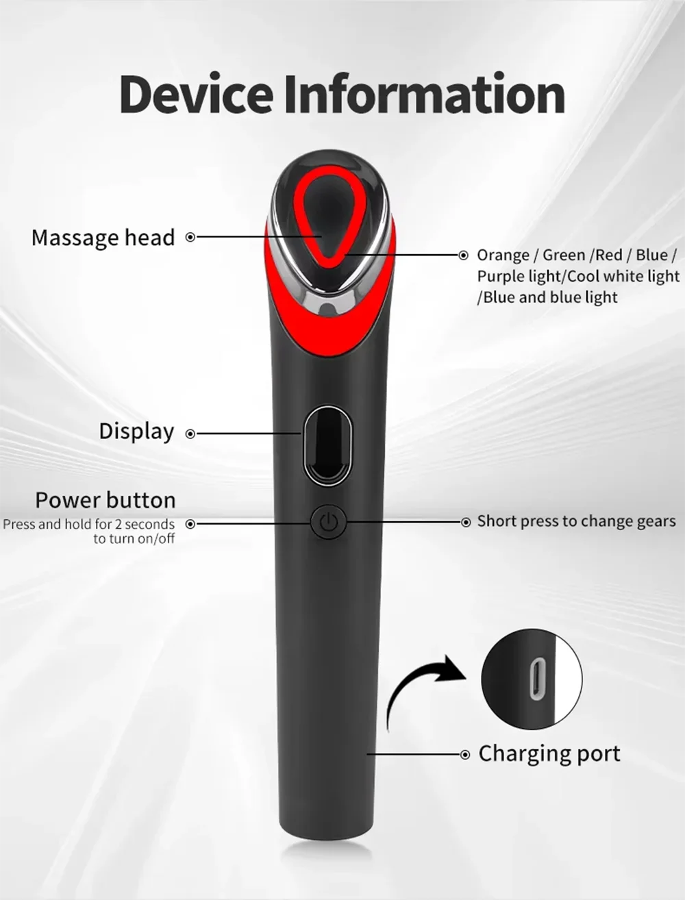 Booster Pro LED Facial Light Therapy 7 Colors Eye Beauty Wand Red Light Eye Massager For Skincare & Blue Rejuvenation Tool