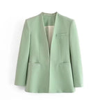 KONDALA Office Lady Beige Women Suits Long Sleeve V Neck Oversized Blazer+High Waist Wide Leg Pants Fashion 2025 Vintage Sets