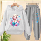 kids Kawaii Elsa Anima Film Pink Hoodies Boys Girls Casual Sweatshirt+Pants 3-12 Years Fashion Top Tracksuit Frozen Set Clothing