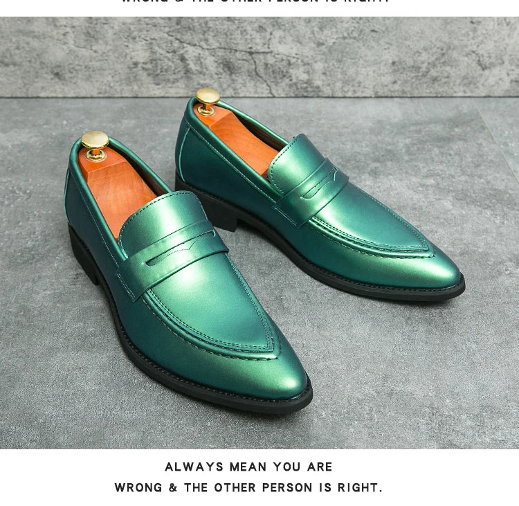 Wedding Leather Shoes For Men Classic Casual Business Shoes Male Green Loafers Social Party Purple Leather Oxford Shoes Man