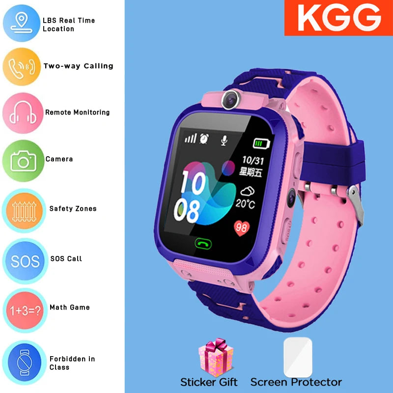 Kids Smart Phone Watch 2G SOS Call Back LBS Location With Math Game 12 Languages Voice Chat Children Waterproof Alarm Clock Toys
