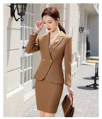 NAVIU Blue Suits Women 2023 New Autumn Professional Long Sleeve Rulffes Slim Blazer And Skirt Sets Office Ladies Work Wear Red