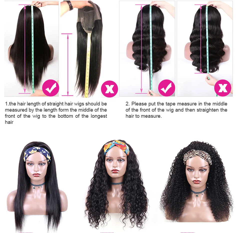 Human Hair Headband Wig Kinky Curly Full Machine Made Brazilian Remy Human Hair Wigs For Women 180% Density  Natural Color