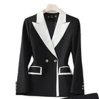 XFPV Office Lady Women Long Sleeves Blazer 2025 Autumn New Contrast Color Double Breasted Notched Loose Blazers Coat Autumn New