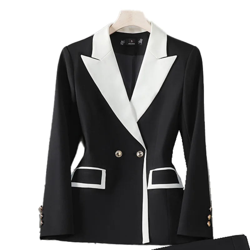 XFPV Office Lady Women Long Sleeves Blazer 2025 Autumn New Contrast Color Double Breasted Notched Loose Blazers Coat Autumn New