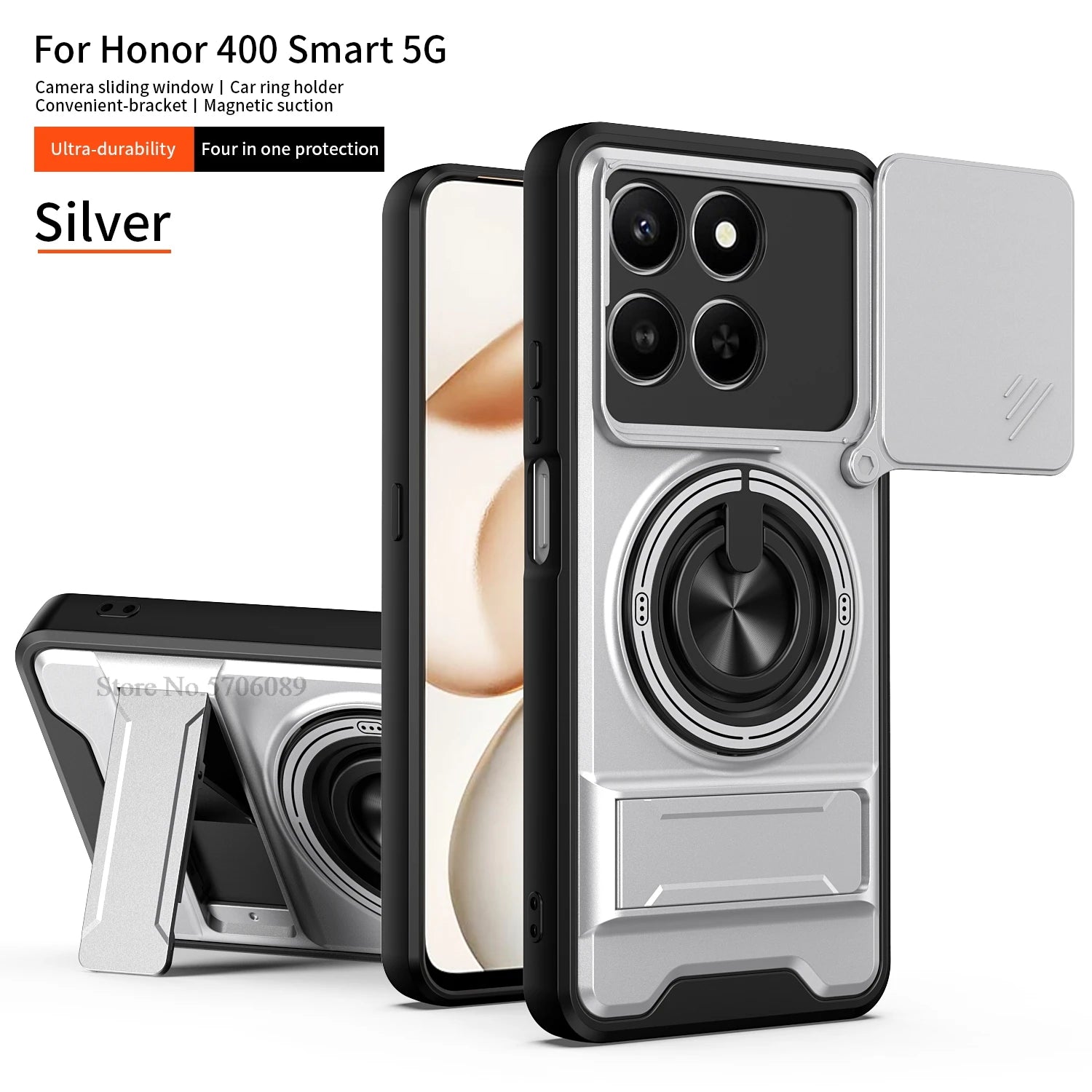 Armor Case For Honor 400 Smart 5G Case Shockproof Slide Lens Protector Phone Cover For Honor 400 Smart Case Fundas With Ring