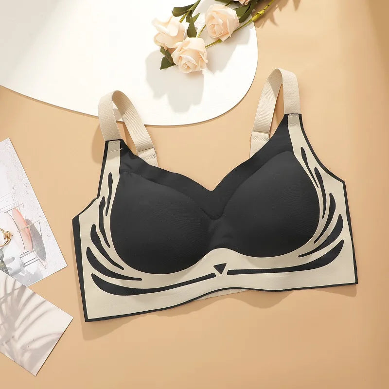 Plus Size Super Gather Push Up Bras Women Soft Support Seamless Underwear Female Full Cup Lift-Up Bras Wireless Soft Sleepwear