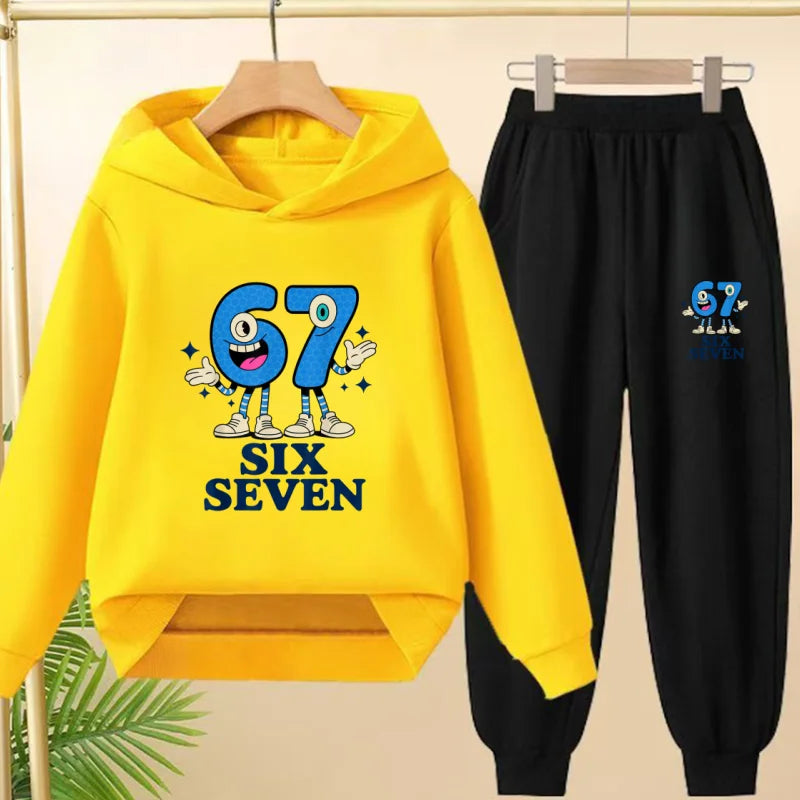 Kids Leisure Clothes Boy Girls Spring Hoodie 67 six seven Print Graphic Children Clothing 3 To 12 Age Comfortable Sportswear Set