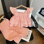 Kids Clothes for 3-7 Years Old Girls Set Baby Plaid Camisole Vest Top + Wide Leg Trousers Two-piece Summer Girls Loose Clothing