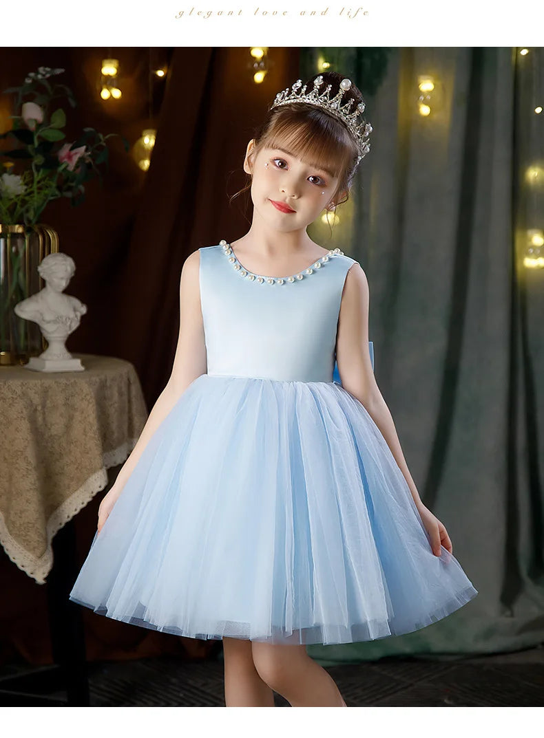 2-10 Years Girls Princess Dress Summer Tulle Big Bow Girls Wedding Dress Piano Performance Costume Host Costume New Kids Clothes